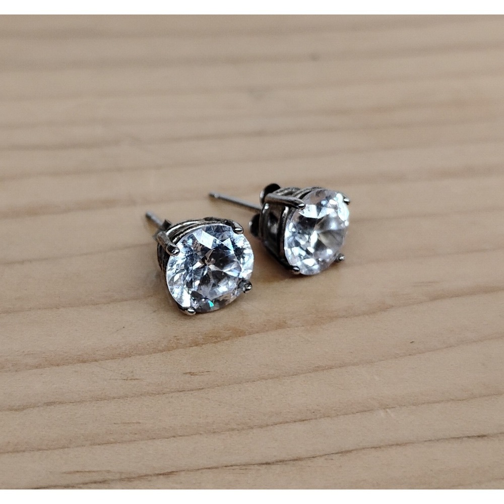 925 Sterling Silver CZ Stud Earrings Round Brilliant Cut 4 Prong Basket Set